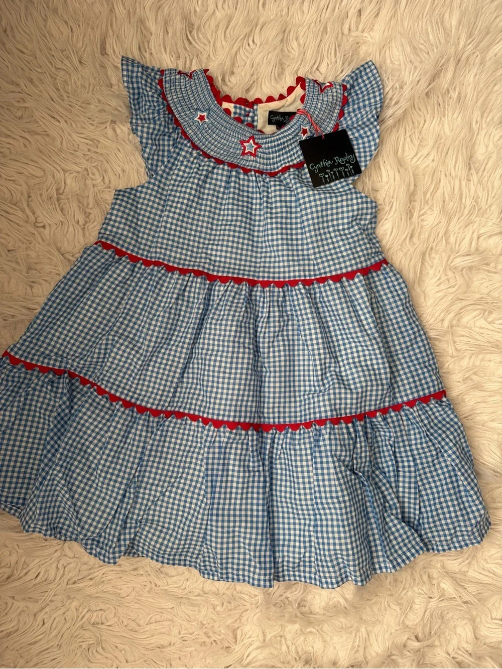 NWT Cynthia Rowley Girls 5T Blue Gingham Patriotic Dress